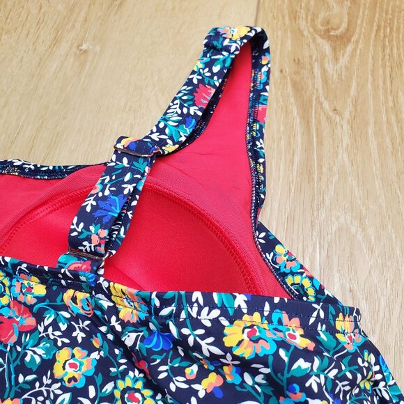 Lands End Womens Swimsuit Plus Size 22W One Piece Red Blue Floral Adjust Straps - Picture 3 of 14